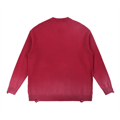 CAELMONT Distressed Ripped Crewneck Sweater
