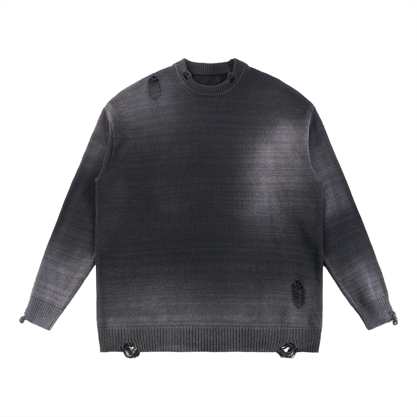 CAELMONT Distressed Ripped Crewneck Sweater