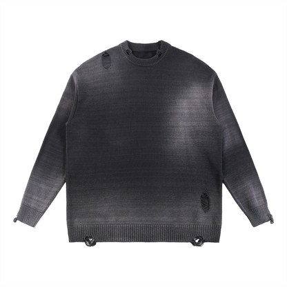 CAELMONT Distressed Ripped Crewneck Sweater