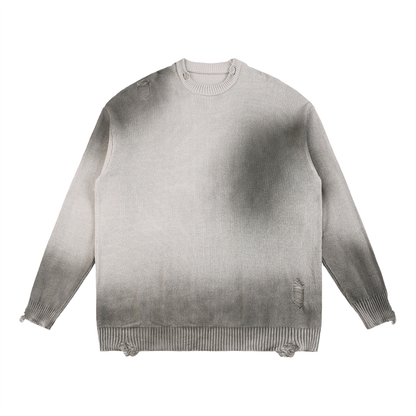 CAELMONT Distressed Ripped Crewneck Sweater
