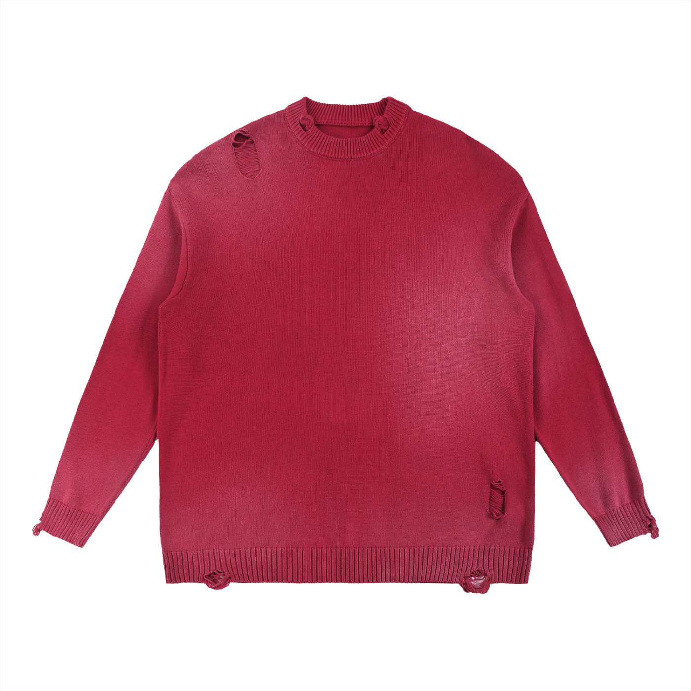 CAELMONT Distressed Ripped Crewneck Sweater