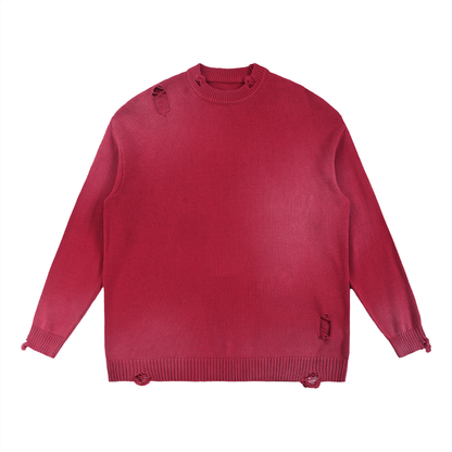 CAELMONT Distressed Ripped Crewneck Sweater