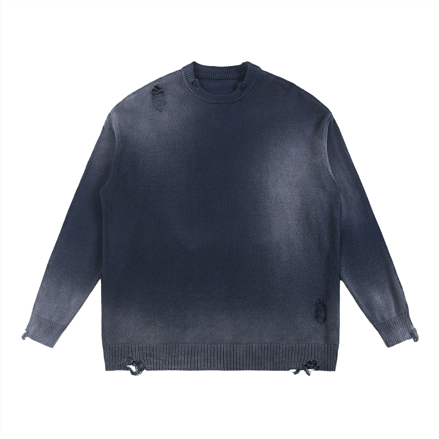 CAELMONT Distressed Ripped Crewneck Sweater