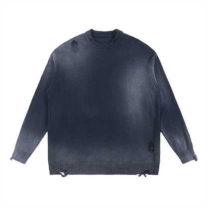 CAELMONT Distressed Ripped Crewneck Sweater