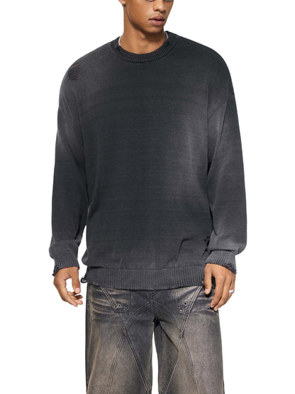 CAELMONT Distressed Ripped Crewneck Sweater