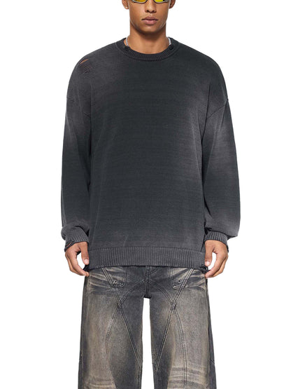 CAELMONT Distressed Ripped Crewneck Sweater