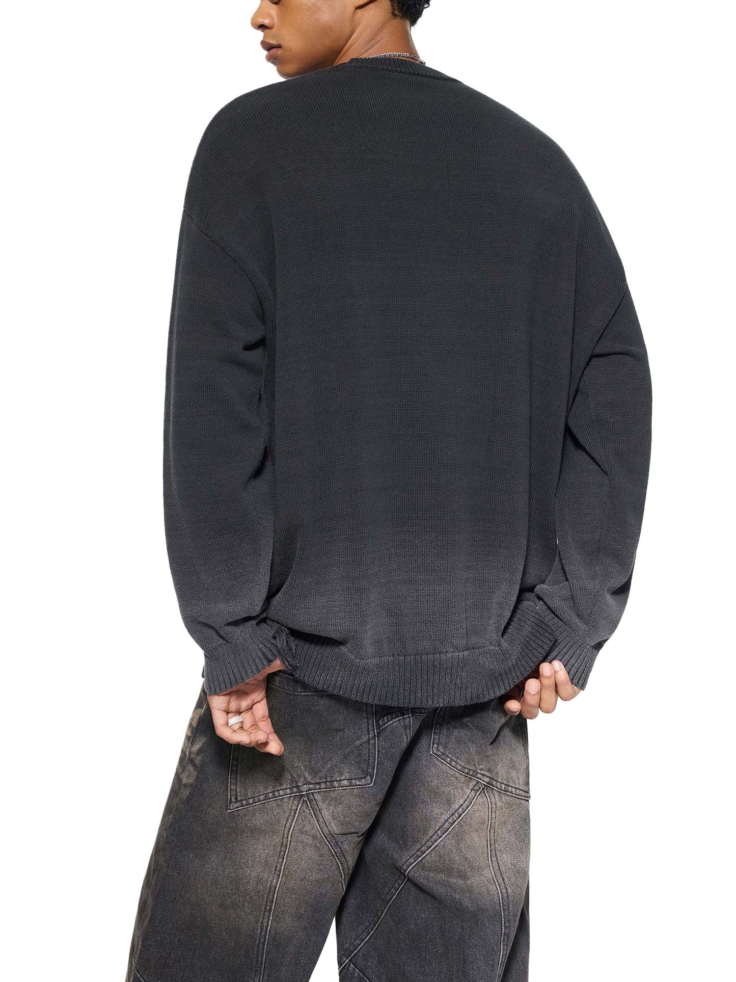 CAELMONT Distressed Ripped Crewneck Sweater