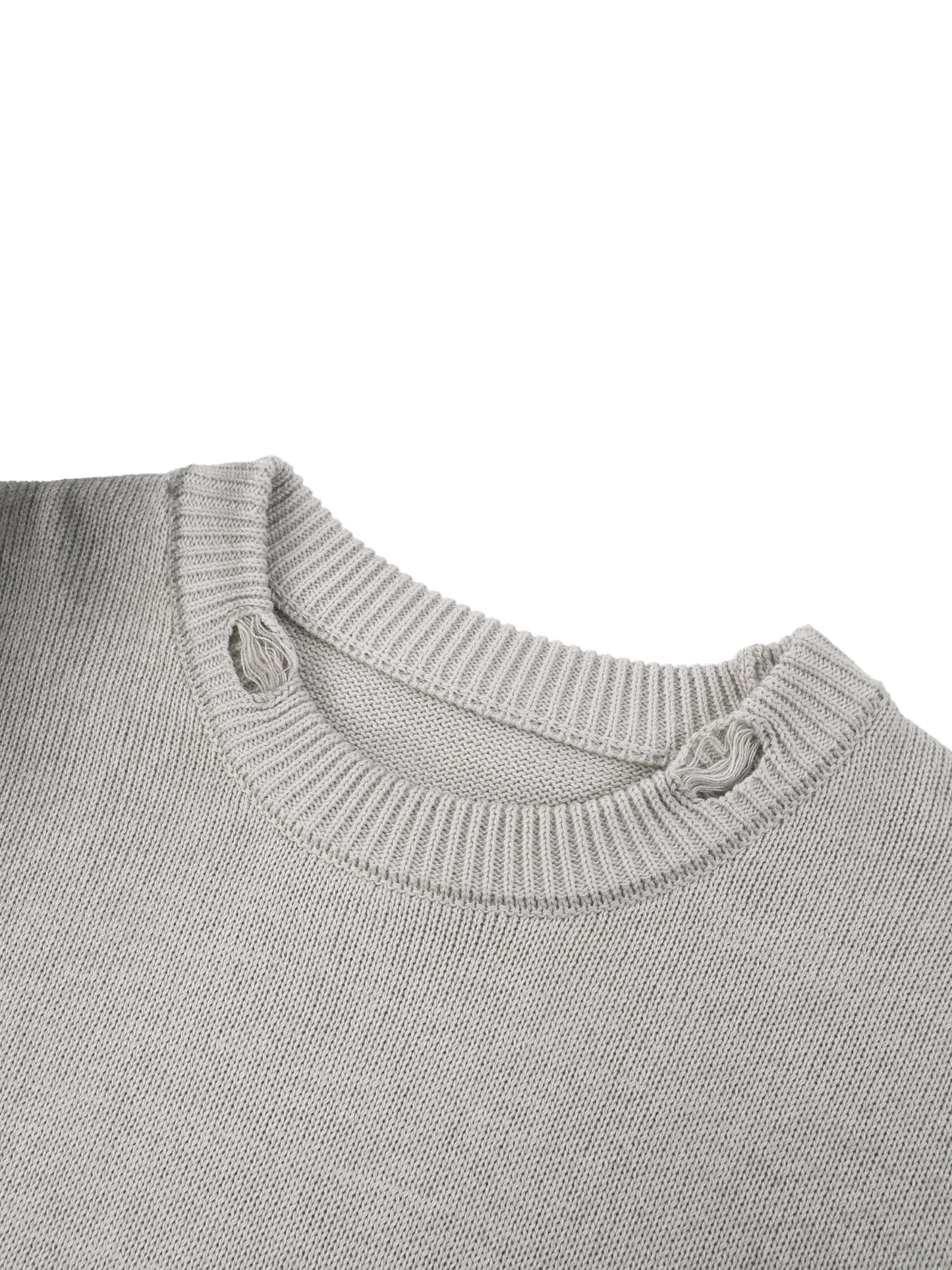 CAELMONT Distressed Ripped Crewneck Sweater